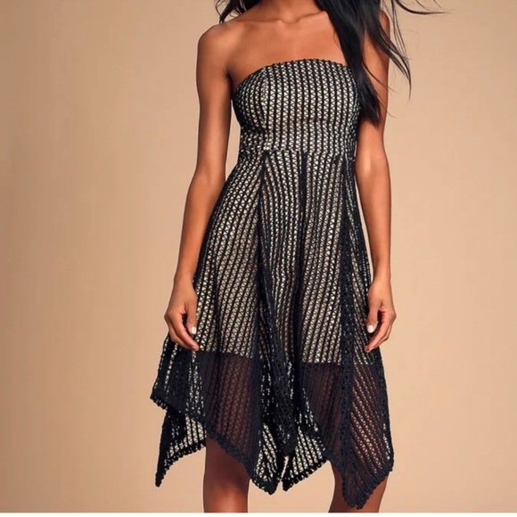 Lenaya Black Crochet Lace Strapless Midi Dress - Picture 2 of 4